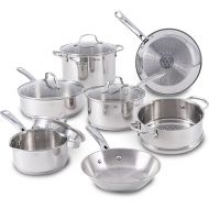 T-fal Stainless Steel Cookware Set 11 Piece, Induction, Oven Broiler Safe 500F, Kitchen Cooking Set w/ Fry Pans, Saucepans, Saute Pan, Dutch Oven, Steamer, Pots and Pans, Dishwasher Safe, Silver