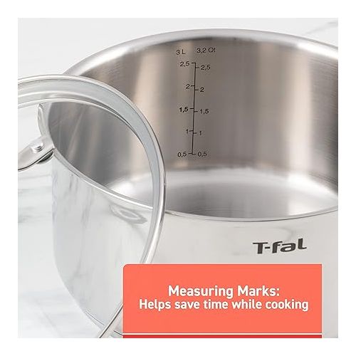 테팔 T-fal Stainless Steel Cookware Set 11 Piece, Induction, Oven Broiler Safe 500F, Kitchen Cooking Set w/ Fry Pans, Saucepans, Saute Pan, Dutch Oven, Steamer, Pots and Pans, Dishwasher Safe, Silver