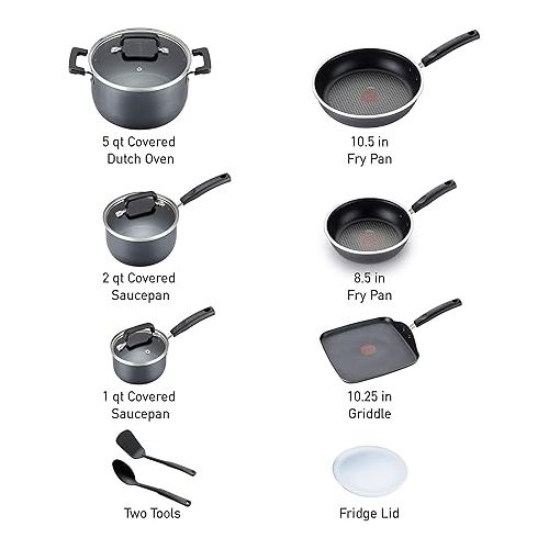 테팔 T-fal Signature Nonstick Cookware Set 12 Piece Oven Safe 350F Pots and Pans, Dishwasher Safe Black