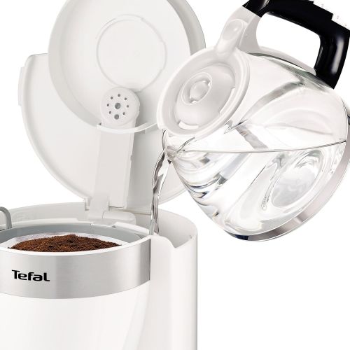 테팔 Tefal CM1801 Deflini Plus Glas-Kaffeemaschine mit Edelstahlelementen, 10-15 Tassen, 1000 W, weiss