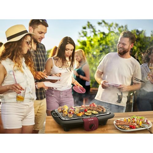 테팔 Tefal BG90E5 Easygrill Adjust Elektro-Tischgrill (2300 Watt, 720 cm² Grillflache) schwarz/Burgunderrot