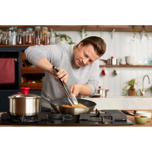 테팔 Tefal H801S5 Topf-Set, Jamie Oliver Mainstream Pfannen und Topf-Set, 5-teilig antihaftversiegelt, Starterset, Edelstahl, rot