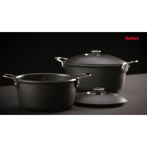 테팔 Tefal e2157014Aroma Aluminium-4,8L fuer alle Herde, Induktion Schmortopf aus Gusseisen, Schwarz