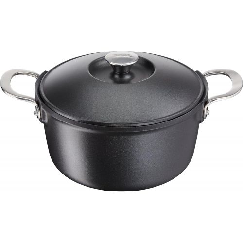 테팔 Tefal e2157014Aroma Aluminium-4,8L fuer alle Herde, Induktion Schmortopf aus Gusseisen, Schwarz