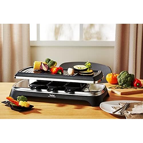 테팔 Tefal RE4588 Raclette-Grill fuer 10 Personen, 1350 W, schwarz/edelstahl