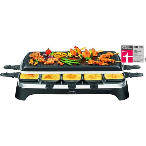 테팔 Tefal RE4588 Raclette-Grill fuer 10 Personen, 1350 W, schwarz/edelstahl