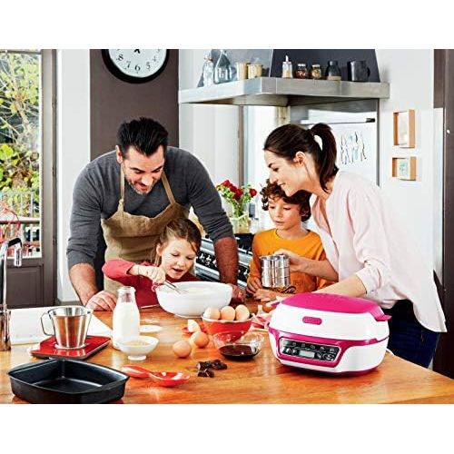 테팔 Tefal Cake Factory KD8018 Smarter Kuchenbackautomat (1200 W, ideal fuer Muffins, Schokoladen-Lava-Kuchen, Cup Cakes, Muesliriegel, Biskuit Kuchen, inkl. Rezeptbuch) weiss/lila