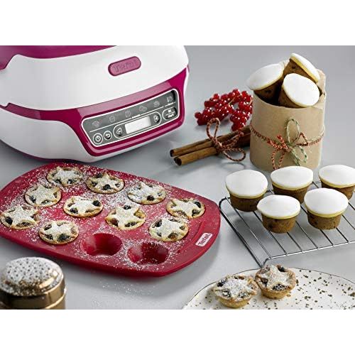 테팔 Tefal Cake Factory KD8018 Smarter Kuchenbackautomat (1200 W, ideal fuer Muffins, Schokoladen-Lava-Kuchen, Cup Cakes, Muesliriegel, Biskuit Kuchen, inkl. Rezeptbuch) weiss/lila