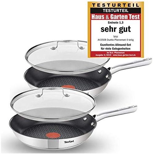 테팔 Tefal A43506 Induktion Pfannenset 4-teilig 2x 28 cm und Jamie Oliver Glasdeckel 28cm, Testsieger 2019 1,3 sehr gut Optimale Hitzeverteilung und Gleitfahigkeit, Antihaft Pfanne, Ind