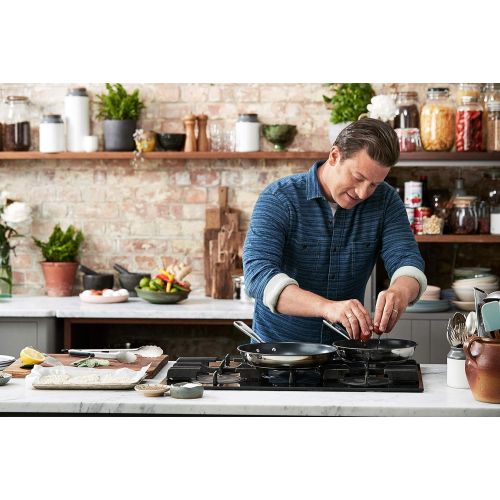 테팔 Tefal E011S2 Jamie Oliver Brushed Pfannenset, 2-teilig, bestehend aus Pfanne 24 cm (E85604) und Pfanne 28 cm (E85606), Edelstahl