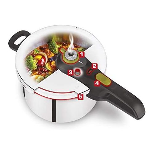 테팔 Tefal P2530737 Schnellkochtopf, Secure 5 Neo Induktion, 5 Ebenen Sicherheit, 6 Liter, silber