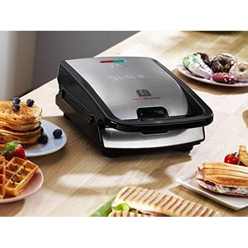 테팔 Tefal SW852D Snack Collection Waffeleisen und Sandwichmaker, Elektrogrill, Multigrill, 2 austauschbare Plattensets, Antihaftbeschichtet, 700 Watt, Edelstahl, schwarz, silber