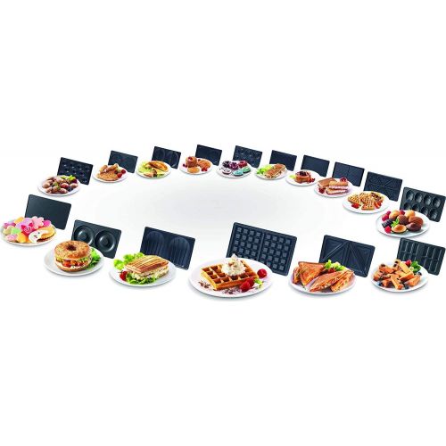 테팔 Tefal SW852D Snack Collection Waffeleisen und Sandwichmaker, Elektrogrill, Multigrill, 2 austauschbare Plattensets, Antihaftbeschichtet, 700 Watt, Edelstahl, schwarz, silber