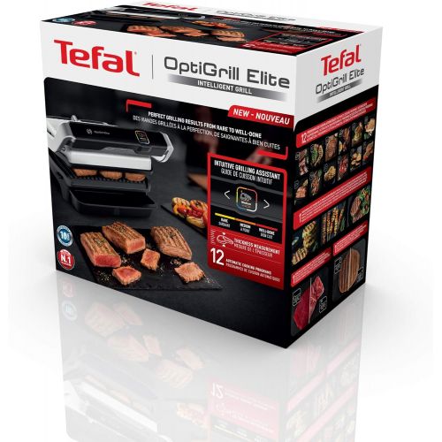 테팔 Tefal Optigrill Elite Elektrogrill fuer den Innen- und Aussenbereich, automatischer Grillsensor, Intuitive Anleitung, Schnellversiegelung, 12 automatische Programme, 2000 W