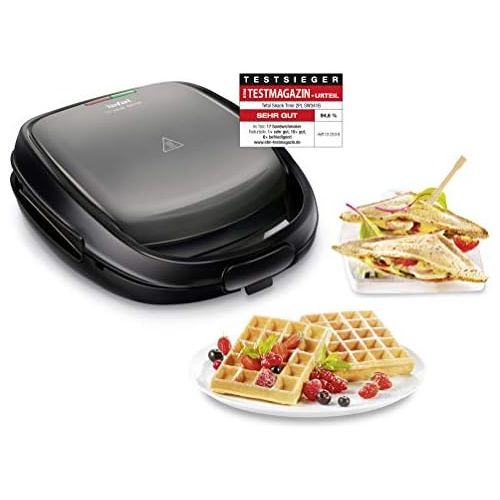 테팔 Tefal SW341B Snack Time mit Multifunktionsgerat fuer Waffeln und Sandwiches inklusiv 2 Plattensets, 700 W, grau/schwarz