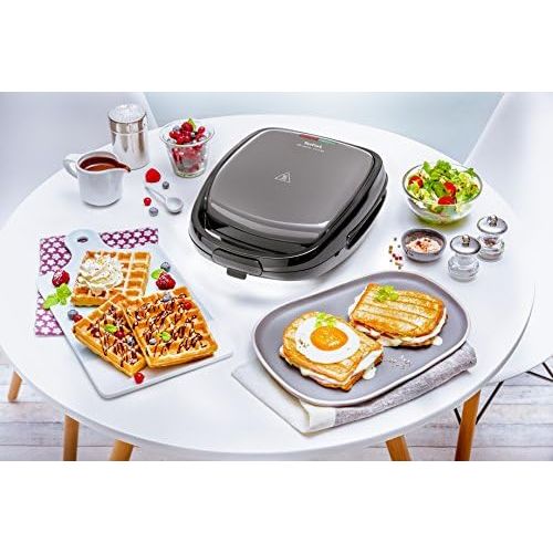 테팔 Tefal SW341B Snack Time mit Multifunktionsgerat fuer Waffeln und Sandwiches inklusiv 2 Plattensets, 700 W, grau/schwarz