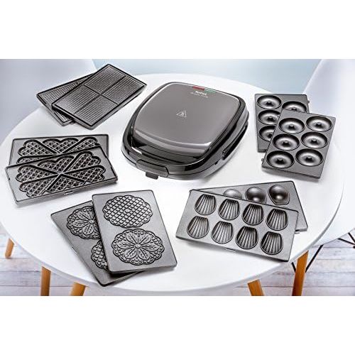 테팔 Tefal SW341B Snack Time mit Multifunktionsgerat fuer Waffeln und Sandwiches inklusiv 2 Plattensets, 700 W, grau/schwarz