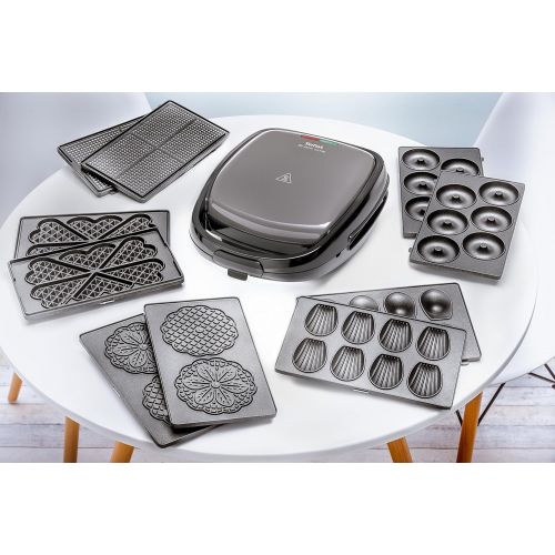 테팔 Tefal SW341B Snack Time mit Multifunktionsgerat fuer Waffeln und Sandwiches inklusiv 2 Plattensets, 700 W, grau/schwarz