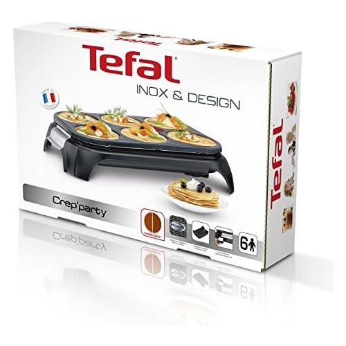 테팔 Tefal Crep Party Edelstahl & Design PY558813 - Pfannkuchen- und Antihaftbeschichtung aus Edelstahl mit einer Kapazitat fuer 6 Pfannkuchen, Pfannkuchen oder Pfannkuch