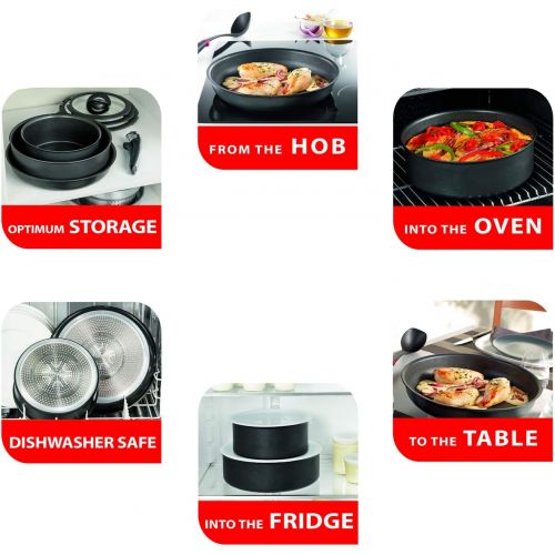 테팔 Tefal Ingenio Non-stick Induction Saucepan Set, 4 Pieces - Black