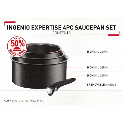 테팔 Tefal Ingenio Non-stick Induction Saucepan Set, 4 Pieces - Black