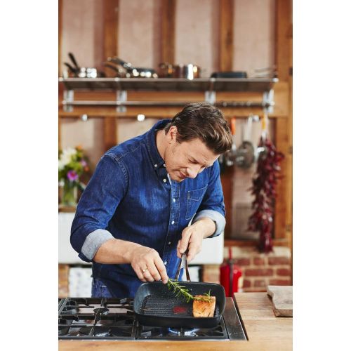 테팔 Tefal Jamie Oliver Hard Anodised Premium Series Grill Pan - 23x27cm, Black