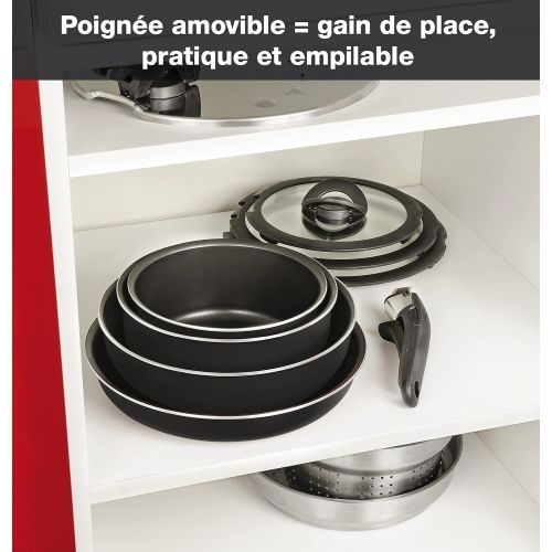 테팔 Tefal Ingenio Set of Frying Pans and Saucepans, Aluminium, black, 20 pieces (Not compatible for induction)
