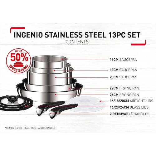 테팔 Tefal Ingenio Pan Set, Stainless Steel, 13-Piece