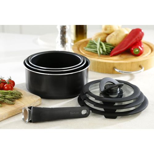 테팔 Tefal Ingenio Essential 7-Piece Saucepan Set with Lids, Black