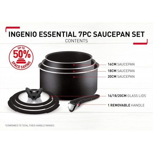 테팔 Tefal Ingenio Essential 7-Piece Saucepan Set with Lids, Black