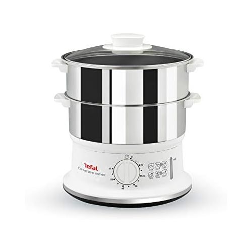 테팔 [아마존베스트]Tefal VC1451 Convenient Series Steamer (Volume: 6 L, Timer, 2 Containers, Water Level Indicator) White/Stainless Steel