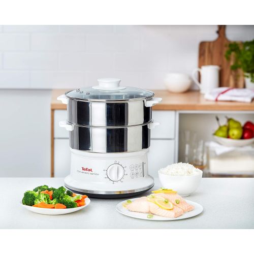 테팔 [아마존베스트]Tefal VC1451 Convenient Series Steamer (Volume: 6 L, Timer, 2 Containers, Water Level Indicator) White/Stainless Steel