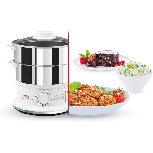 테팔 [아마존베스트]Tefal VC1451 Convenient Series Steamer (Volume: 6 L, Timer, 2 Containers, Water Level Indicator) White/Stainless Steel