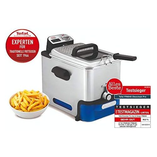 테팔 [아마존베스트]Tefal Pro Inox & Design FR8040 Deep Fryer Oleoclean 3.5 litres, Black, Stainless Steel