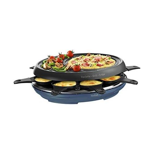 테팔 [아마존베스트]Tefal Raclette Colormania 3-in-1 Raclette and Crepe Grill, Non-Stick Coating, Easy Plus, 8 Mini Pans, Dishwasher-Safe, 1050 W, Blue Steel, RE310401