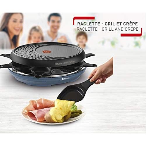 테팔 [아마존베스트]Tefal Raclette Colormania 3-in-1 Raclette and Crepe Grill, Non-Stick Coating, Easy Plus, 8 Mini Pans, Dishwasher-Safe, 1050 W, Blue Steel, RE310401