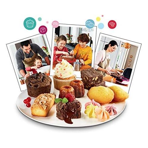 테팔 [아마존베스트]Tefal Cake Factory KD8018 1,200W Smart Cake Maker Mini Oven (Ideal for Muffins, Chocolate Lava Cakes, Cup Cakes, Cereal Bars, Biscuit Cakes incl. Recipe Book) white/purple