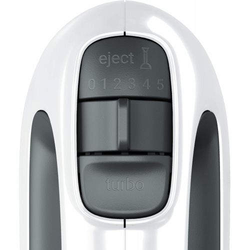 테팔 Tefal HT4611 PrepMix+ Hand Mixer, 500 Watt, Slide Button with 5 Speeds + Turbo, Includes Accessories: 2 Whisks/2 Dough Hooks/Puree Stick/Measuring Cup, White/Black