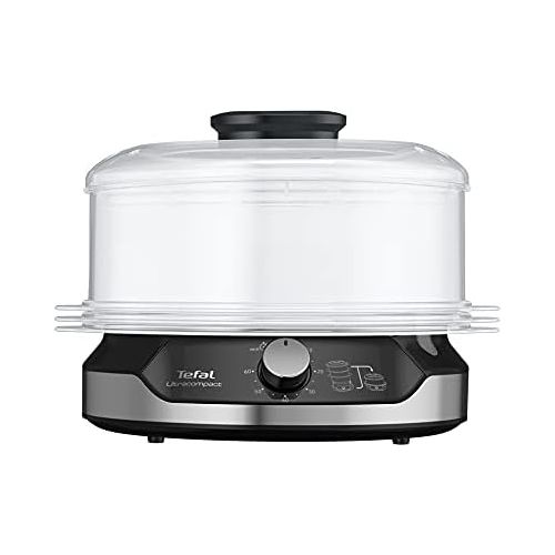 테팔 Tefal UltraCompact VC2048 Electric Steamer, 9 Litre, 800 W, Three Separate BPA Free, Timer up to 60 Minutes, Rice Bowl, Healthy Cooking, Egg Boiler Stand, Compact