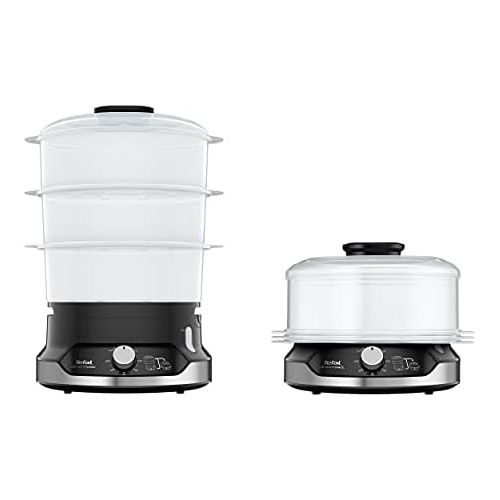 테팔 Tefal UltraCompact VC2048 Electric Steamer, 9 Litre, 800 W, Three Separate BPA Free, Timer up to 60 Minutes, Rice Bowl, Healthy Cooking, Egg Boiler Stand, Compact