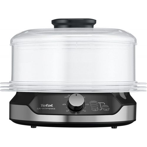 테팔 Tefal UltraCompact VC2048 Electric Steamer, 9 Litre, 800 W, Three Separate BPA Free, Timer up to 60 Minutes, Rice Bowl, Healthy Cooking, Egg Boiler Stand, Compact