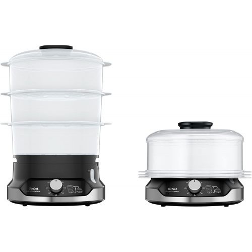 테팔 Tefal UltraCompact VC2048 Electric Steamer, 9 Litre, 800 W, Three Separate BPA Free, Timer up to 60 Minutes, Rice Bowl, Healthy Cooking, Egg Boiler Stand, Compact