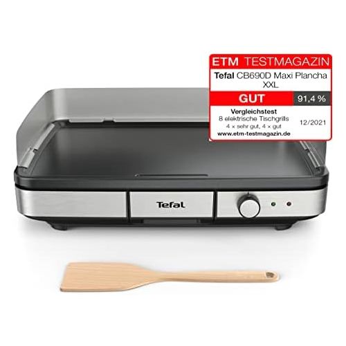 테팔 Tefal Maxi Plancha CB690D Electric Table Grill | Extra Large | Non Stick Teppanyaki Plate | Easy to Clean | Indoor and Outdoor Use | Includes Removable Wind Shield + Wooden Spatula