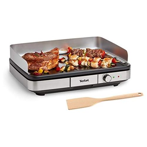 테팔 Tefal Maxi Plancha CB690D Electric Table Grill | Extra Large | Non Stick Teppanyaki Plate | Easy to Clean | Indoor and Outdoor Use | Includes Removable Wind Shield + Wooden Spatula