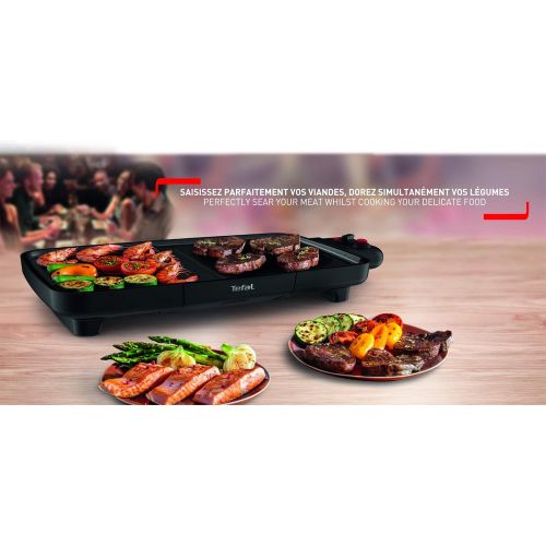 테팔 Tefal Plancha Booster Electric Plancha 2200 W, 2 Cooking Zones, Adjustable Thermostat, Large Cooking Surface, Non Stick Coating, Thermospot, Container for Juice, Dishwasher Safe CB