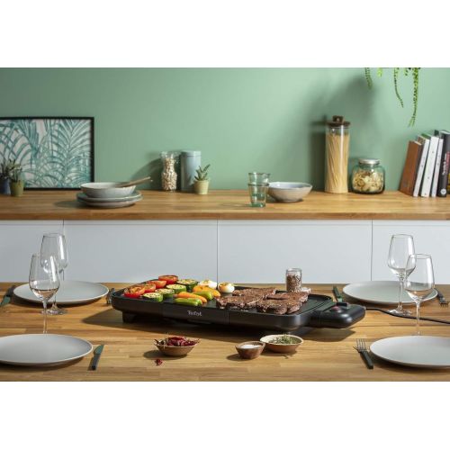 테팔 Tefal Plancha Booster Electric Plancha 2200 W, 2 Cooking Zones, Adjustable Thermostat, Large Cooking Surface, Non Stick Coating, Thermospot, Container for Juice, Dishwasher Safe CB