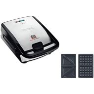Tefal SW852D Snack Collection waffle maker and sandwich maker, electric grill, multi grill, 2 interchangeable plate sets, non stick coated, 700 watts, stainless steel, black, silve