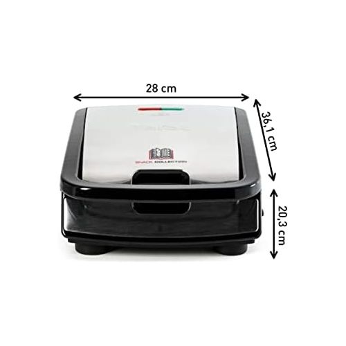 테팔 Tefal SW852D Snack Collection waffle maker and sandwich maker, electric grill, multi grill, 2 interchangeable plate sets, non stick coated, 700 watts, stainless steel, black, silve