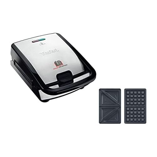 테팔 Tefal SW852D Snack Collection waffle maker and sandwich maker, electric grill, multi grill, 2 interchangeable plate sets, non stick coated, 700 watts, stainless steel, black, silve