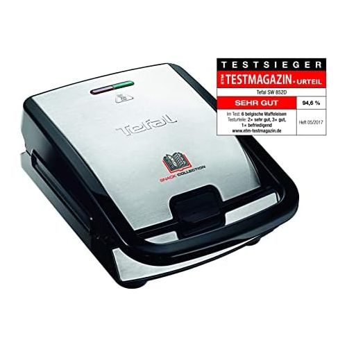 테팔 Tefal SW852D Snack Collection waffle maker and sandwich maker, electric grill, multi grill, 2 interchangeable plate sets, non stick coated, 700 watts, stainless steel, black, silve